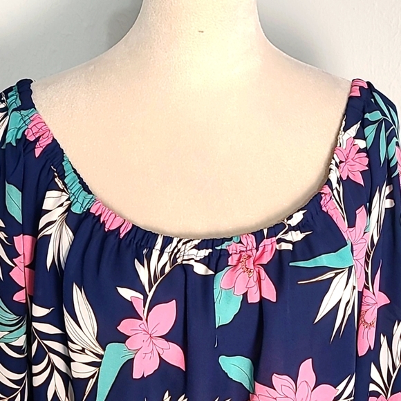 Forever 21 Off-Shoulder Blouse, Navy with Pink & Teal Flowers Size 2X, NWT - Picture 3 of 10